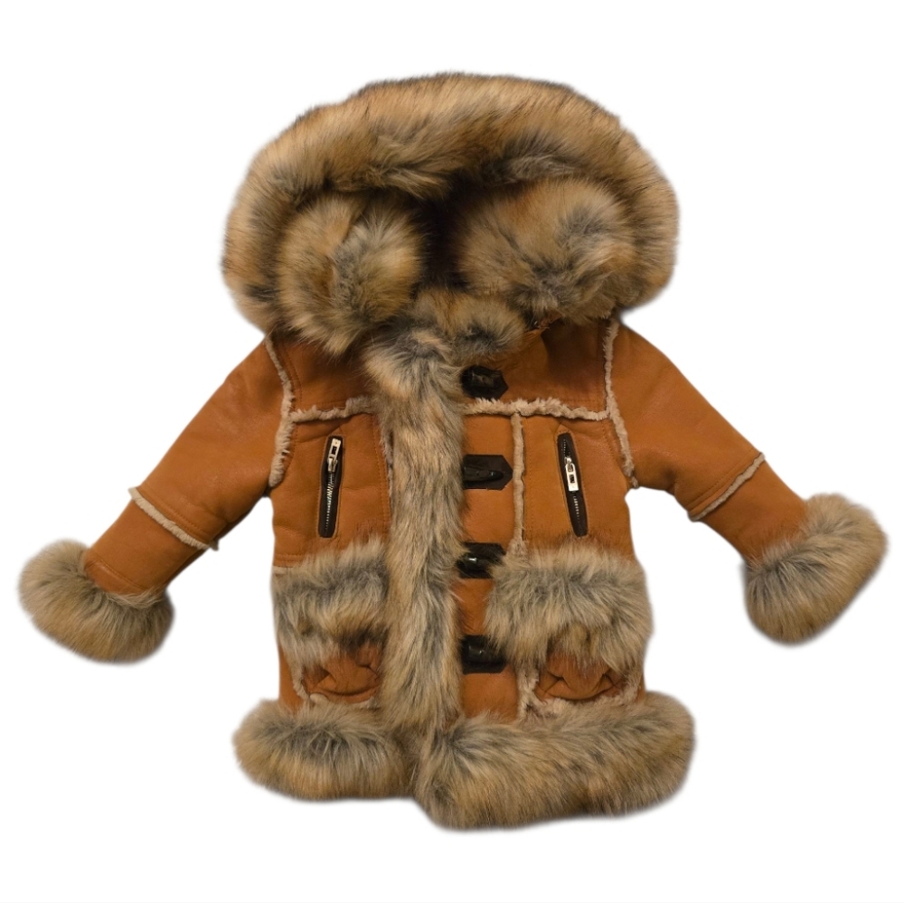 Jordan Craig Black Label Faux Fur Trimmed Tan Shearling Eskimo Coat